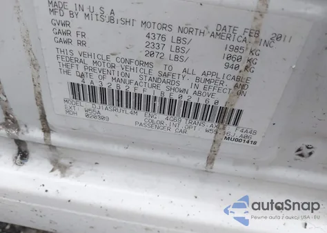 2011 Mitsubishi Galant Fe из США, поврежденный, VIN 4A32B2FF1BE021601